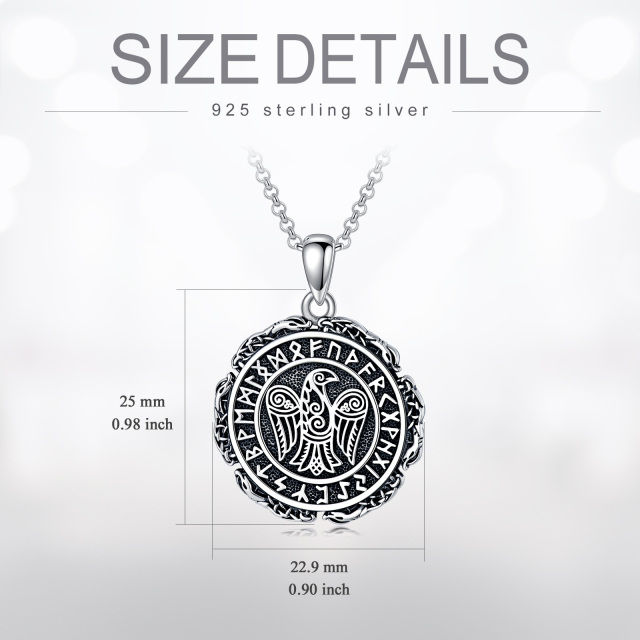 Sterling Silver Raven & Viking Rune Pendant Necklace-5