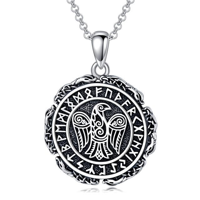 Collier en argent sterling avec pendentif corbeau et rune viking-0