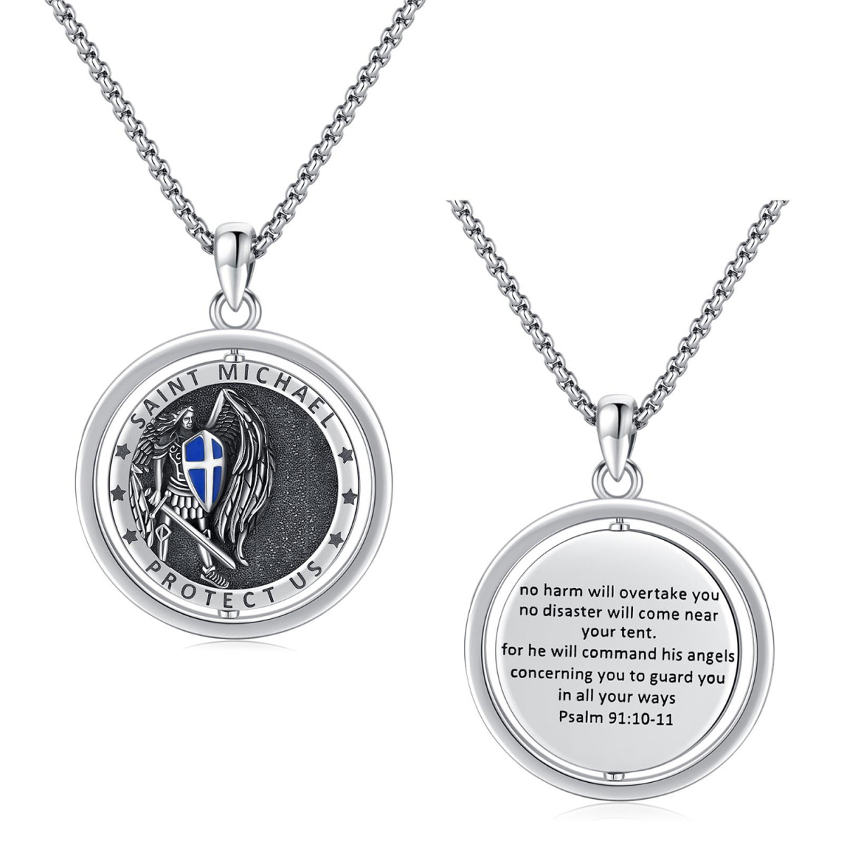 Sterling Silver Saint Michael Pendant Necklace with Engraved Word for Men-1