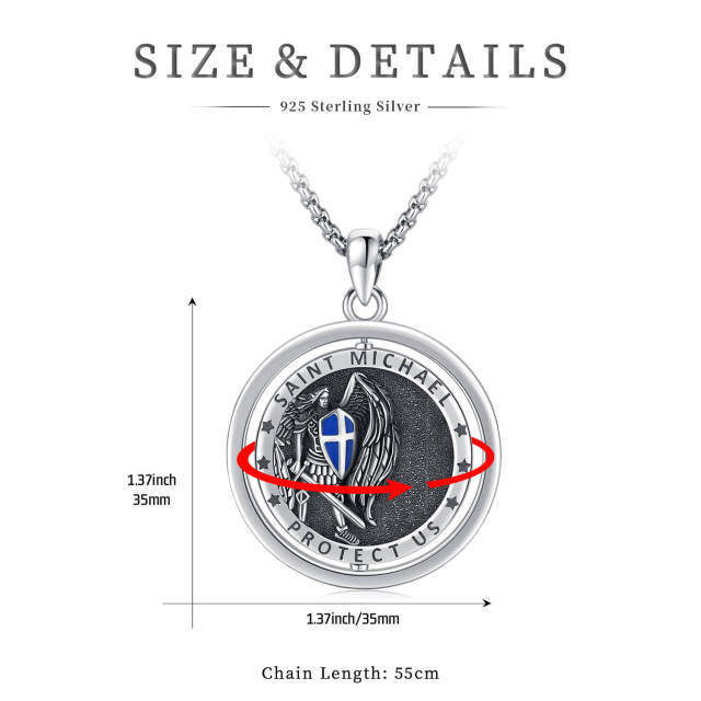 Sterling Silver Saint Michael Pendant Necklace with Engraved Word for Men-5