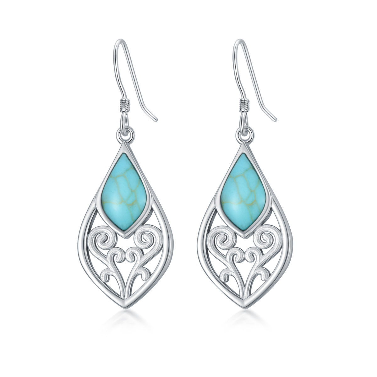 Sterling Silver Turquoise Drop Shape Drop Earrings-1