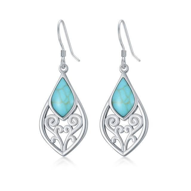 Genuine Turquoise Earrings 925 Sterling Silver Filigree Dangle Earrings for Women-0