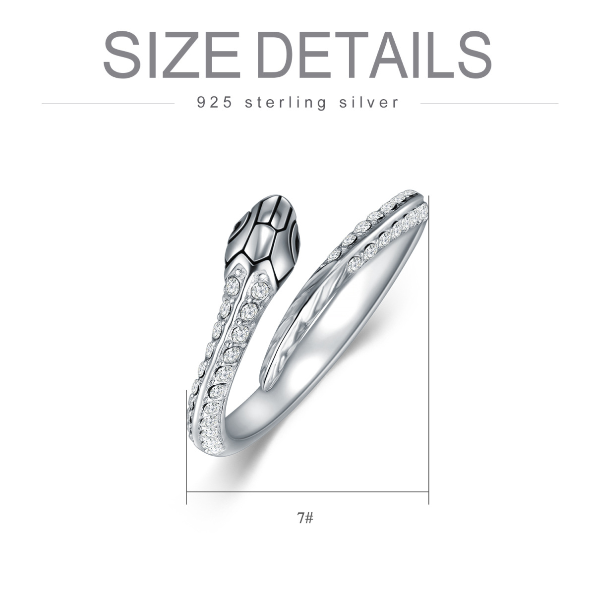 Sterling Silver Circular Shaped Crystal Snake Ring-5