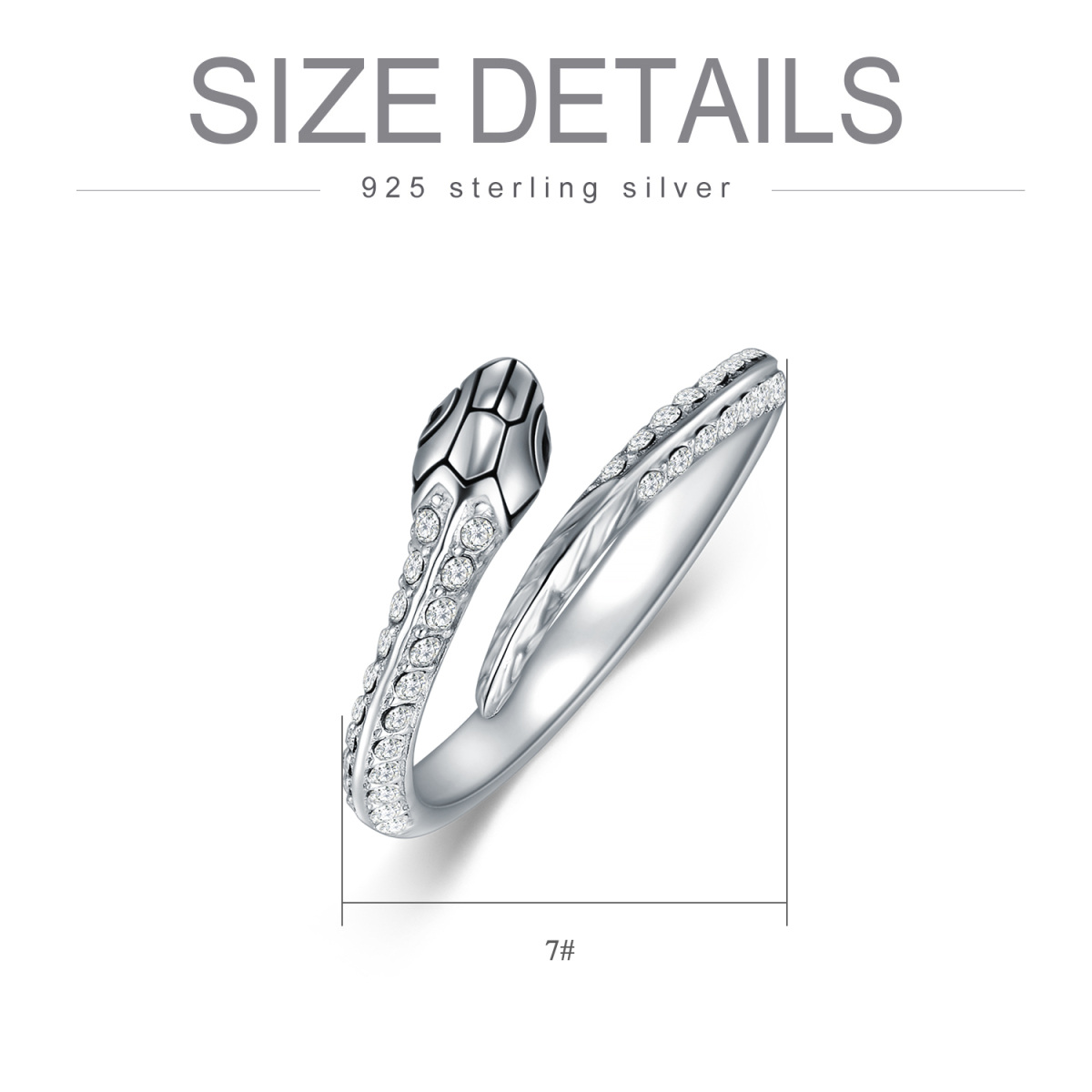 Bague en argent sterling en forme de serpent en cristal circulaire-5