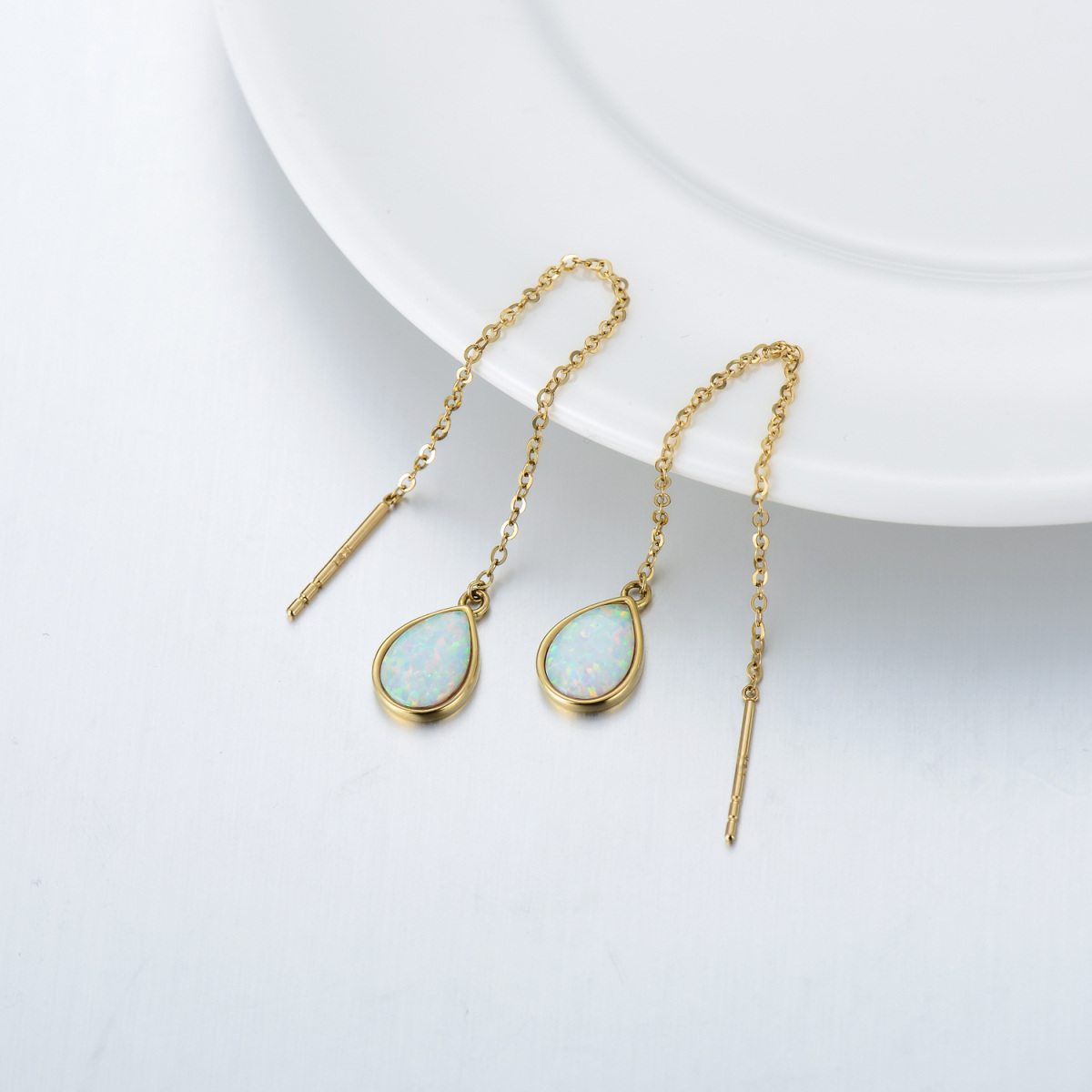 14K Gold Opal Drop Shape Drop Earrings-4