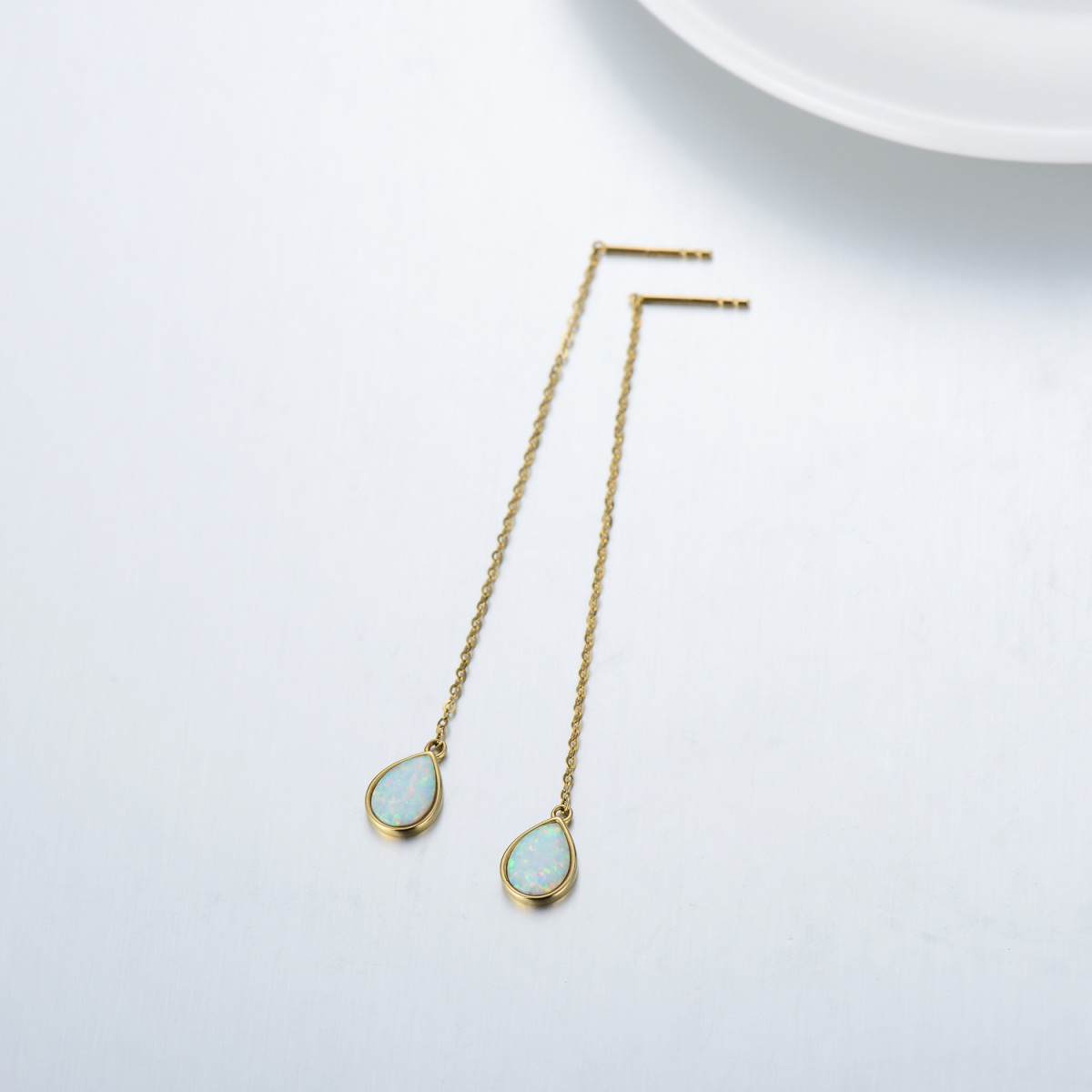 14K Gold Opal Drop Shape Drop Earrings-3