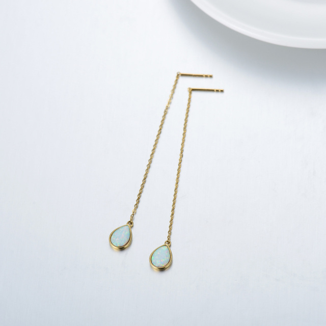 Opal-Einfädler-Ohrringe aus 14-karätigem Gold für Frauen als Geschenk in Tropfenform-2