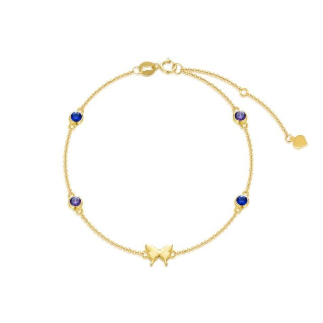 Pulsera colgante de oro de 14 quilates con forma circular de circonita cúbica y mariposa-0