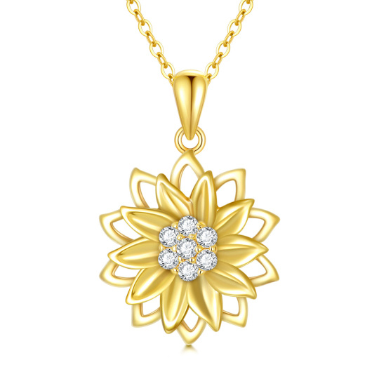 Collana con ciondolo a girasole con zirconia cubica in oro 14K