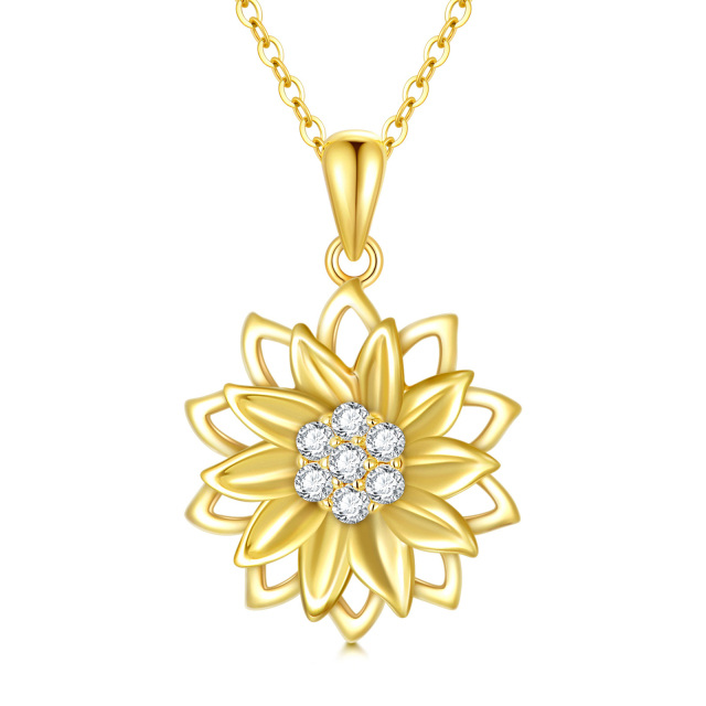 14K Gold Cubic Zirconia Sunflower Spinner Pendant Necklace-0