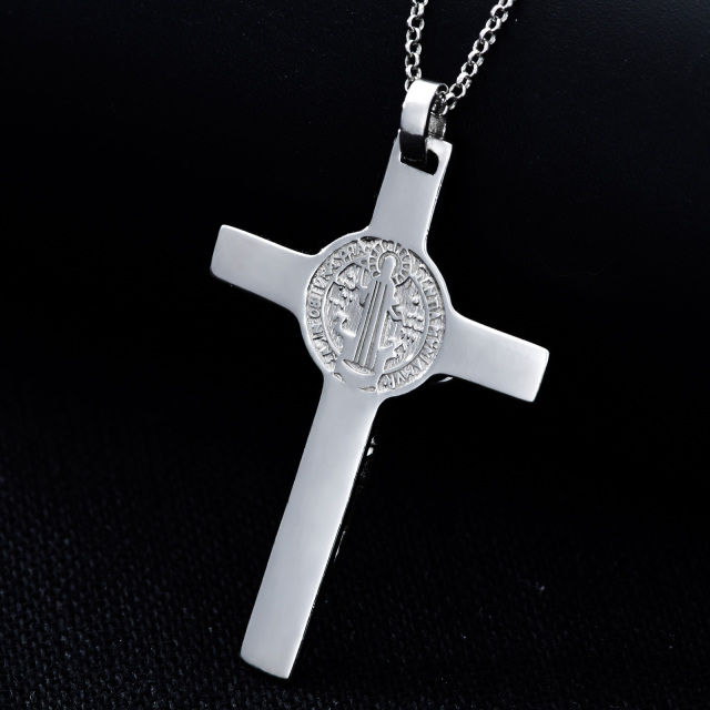 Sterling Silver Cross & Jesus Pendant Necklace for Men-4