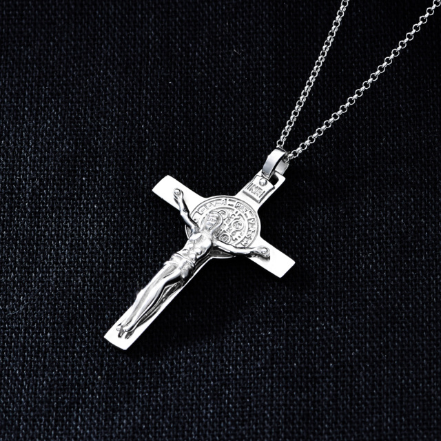 Sterling Silver Cross & Jesus Pendant Necklace for Men-3