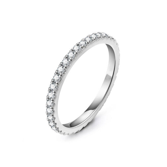 10K White Gold Circular Shaped Moissanite Couple Wedding Ring-1