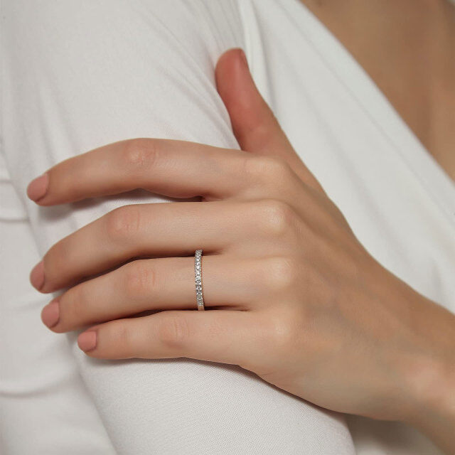 10K White Gold Circular Shaped Moissanite Couple Wedding Ring-5