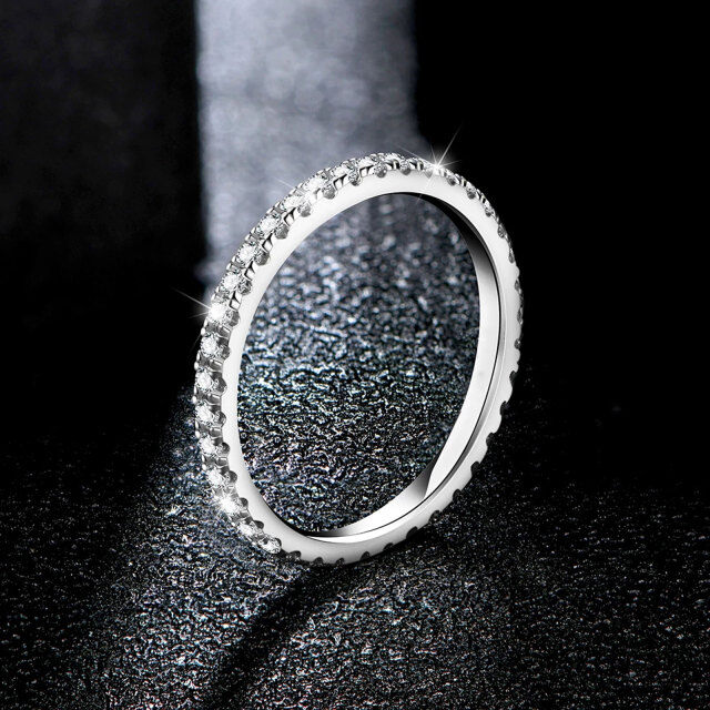 10K White Gold Circular Shaped Moissanite Couple Wedding Ring-4