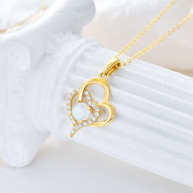 14K Gold Opal Heart Pendant Necklace-2