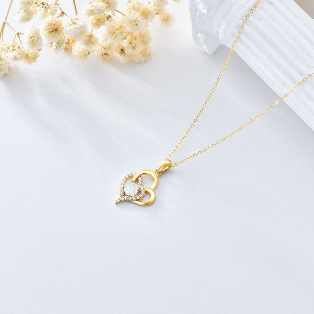 14K Gold Opal Heart Pendant Necklace-3