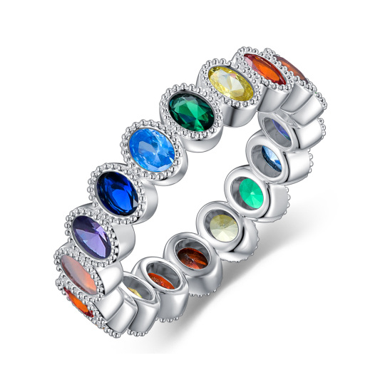 Chakra-Ring aus 925er-Sterlingsilber mit 7 bunten Regenbogen-Ringen für Damen