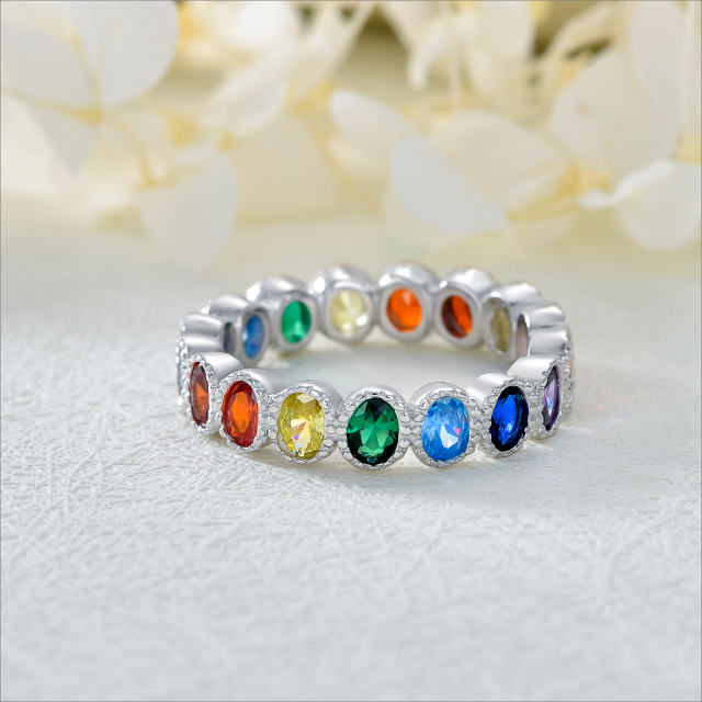 Sterling Silver Zircon Rainbow Ring-2