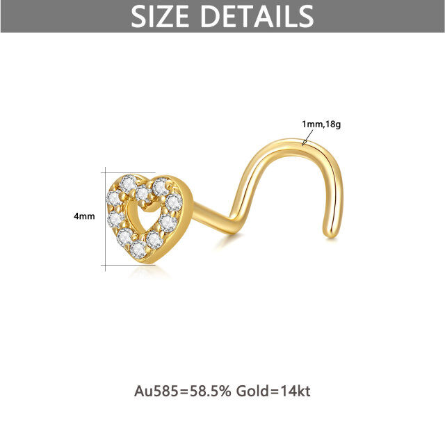 Anel de nariz em forma de coração com zircónias cúbicas em ouro de 14K-4