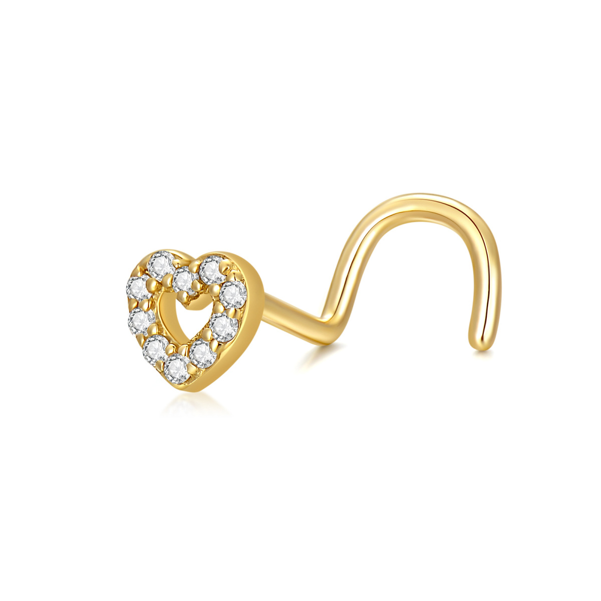 14K Gold Cubic Zirconia Heart Nose Ring-1