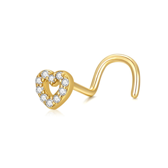 Solid 14K Yellow Gold Heart Shaped Nose Stud Nose Pericing Jewelry for Women