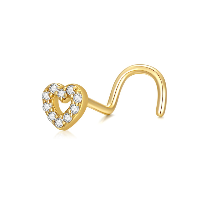 14K Gold Cubic Zirconia Heart Nose Ring-0