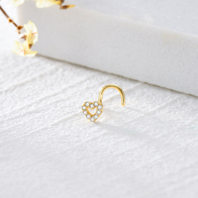 14K Gold Cubic Zirconia Heart Nose Ring-2