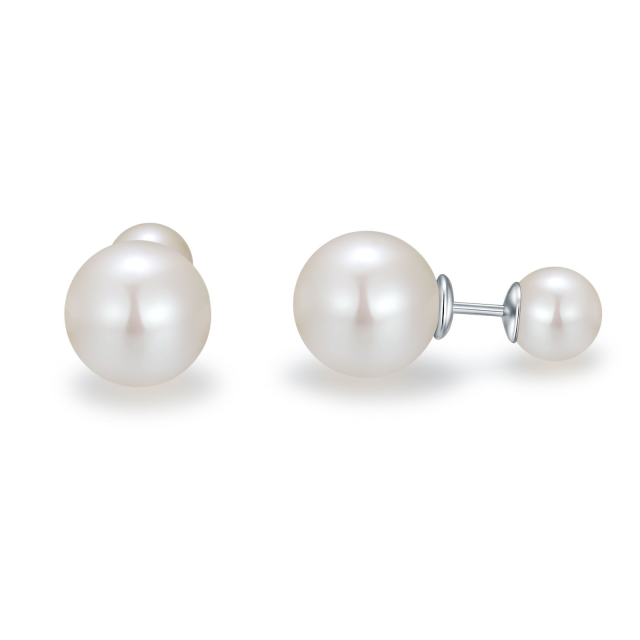 Sterling Silver Circular Shaped Pearl Round Stud Earrings-1