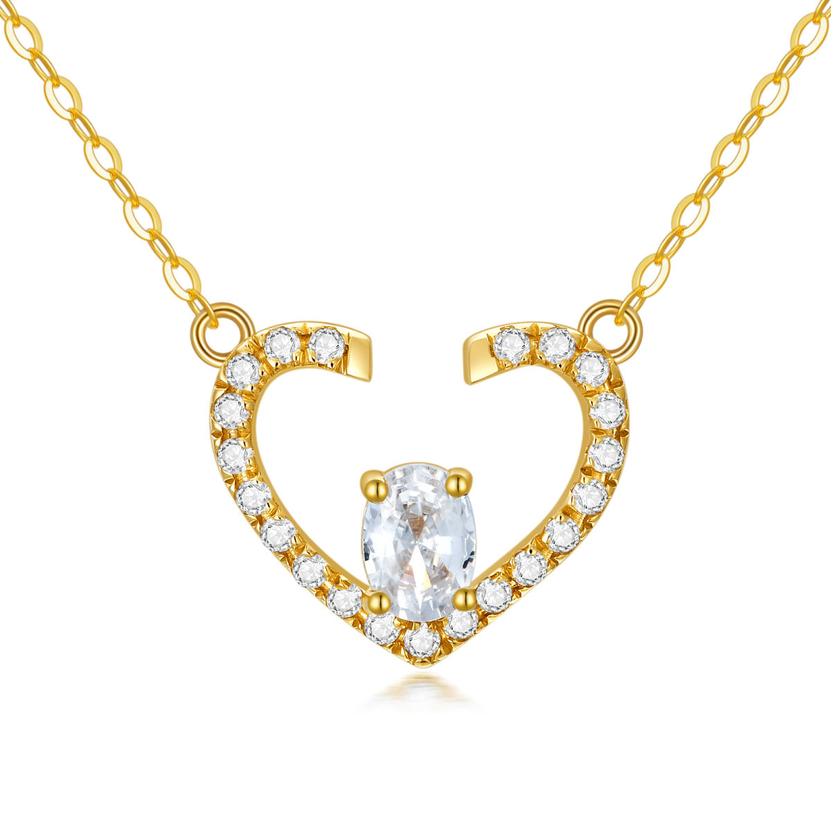 14K Gold Cubic Zirconia Heart Pendant Necklace-1