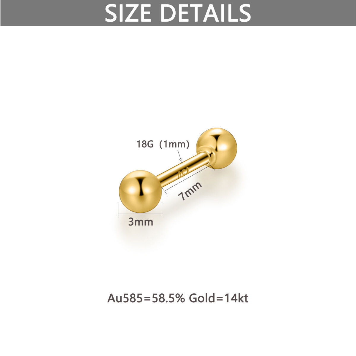 Solid 14K Gold Tongue Barbell Ring for Women Birthday Gifts Jewelry-6