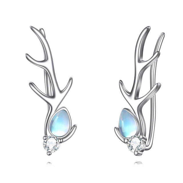 Sterling Silver Pear Shaped Moonstone Elk Climber Earrings-1