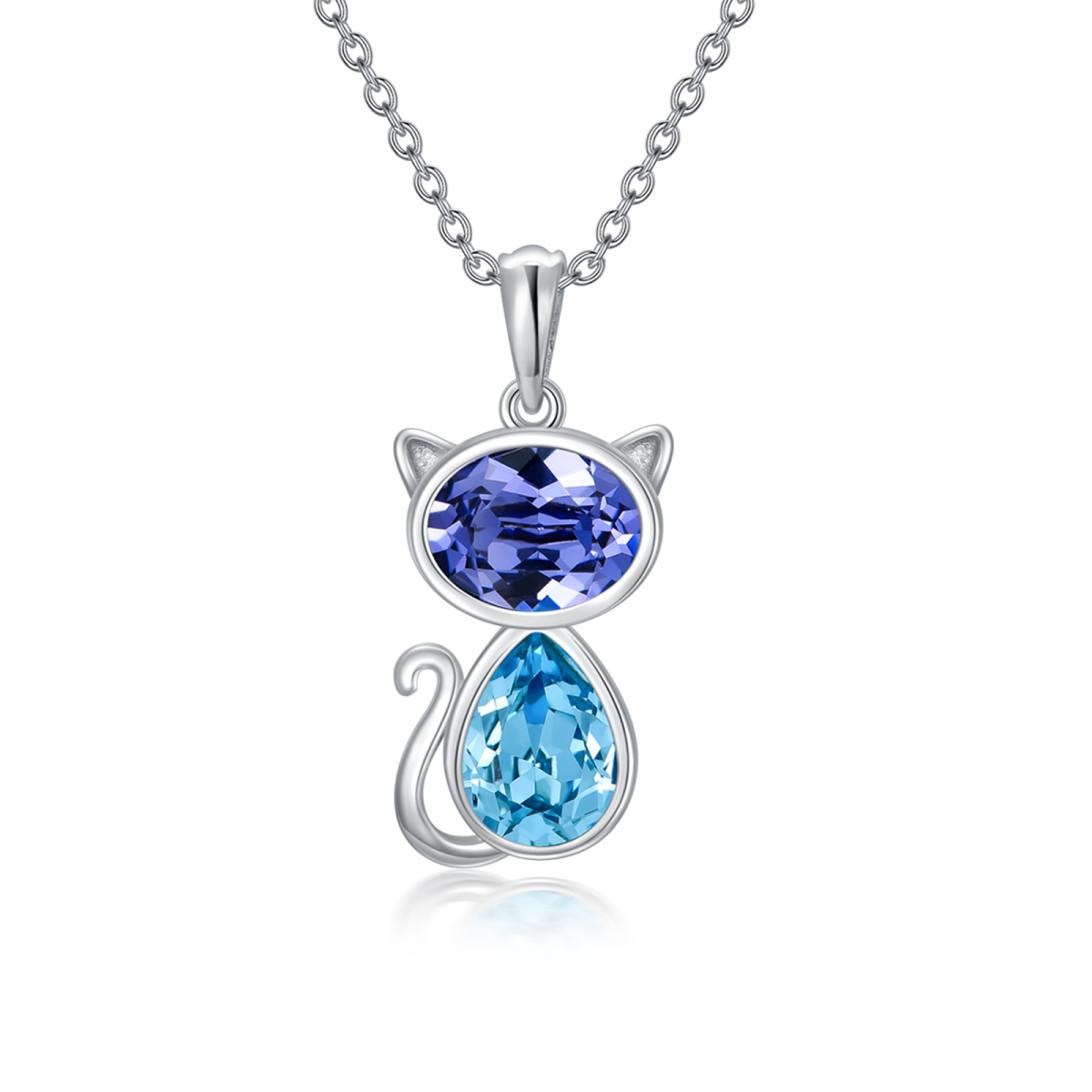 Sterling Silver Crystal Cat Pendant Necklace-1