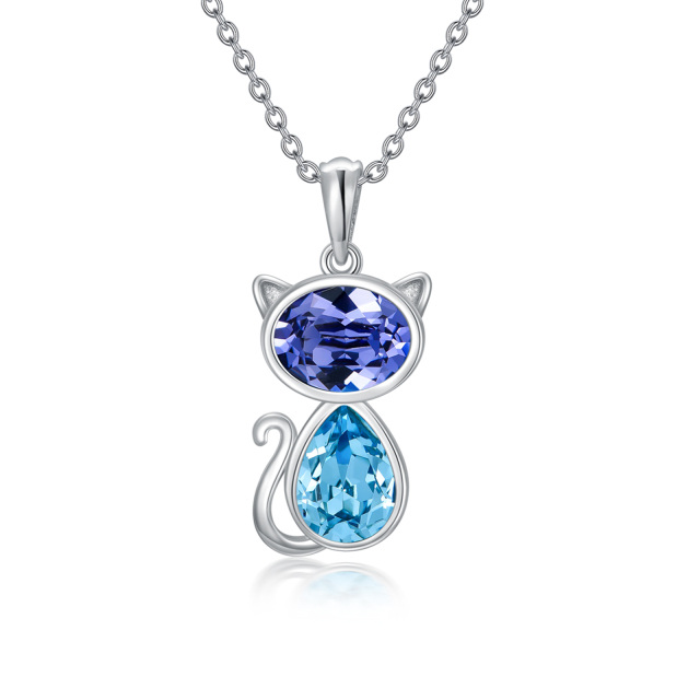 Sterling Silver Crystal Cat Pendant Necklace-0