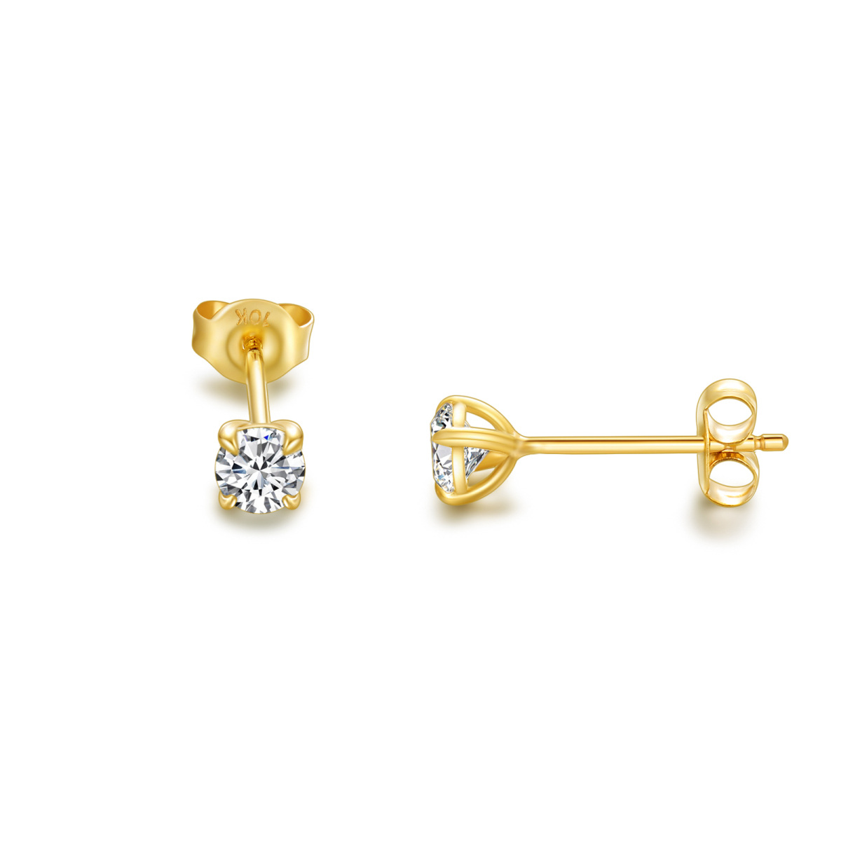 10K Gold Diamond Round Stud Earrings-1