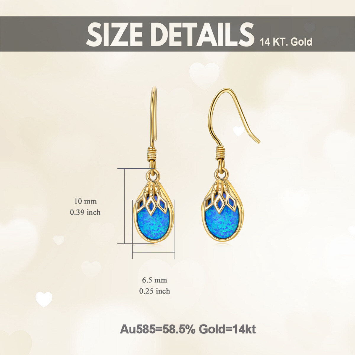 14K Yellow Gold Plated Opal Drop Shape Drop Earrings-5