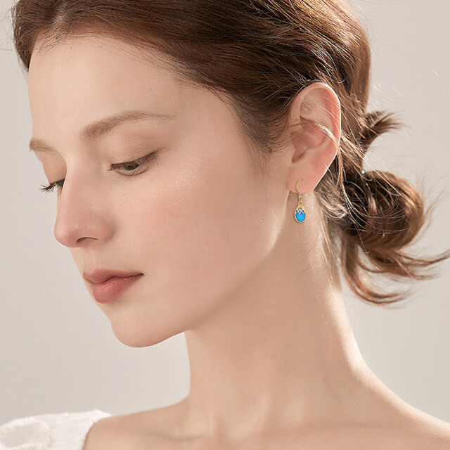 14K Gold Opal Drop Shape Drop Earrings-2