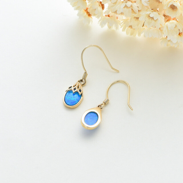 14K Yellow Gold Plated Opal Drop Shape Drop Earrings-3