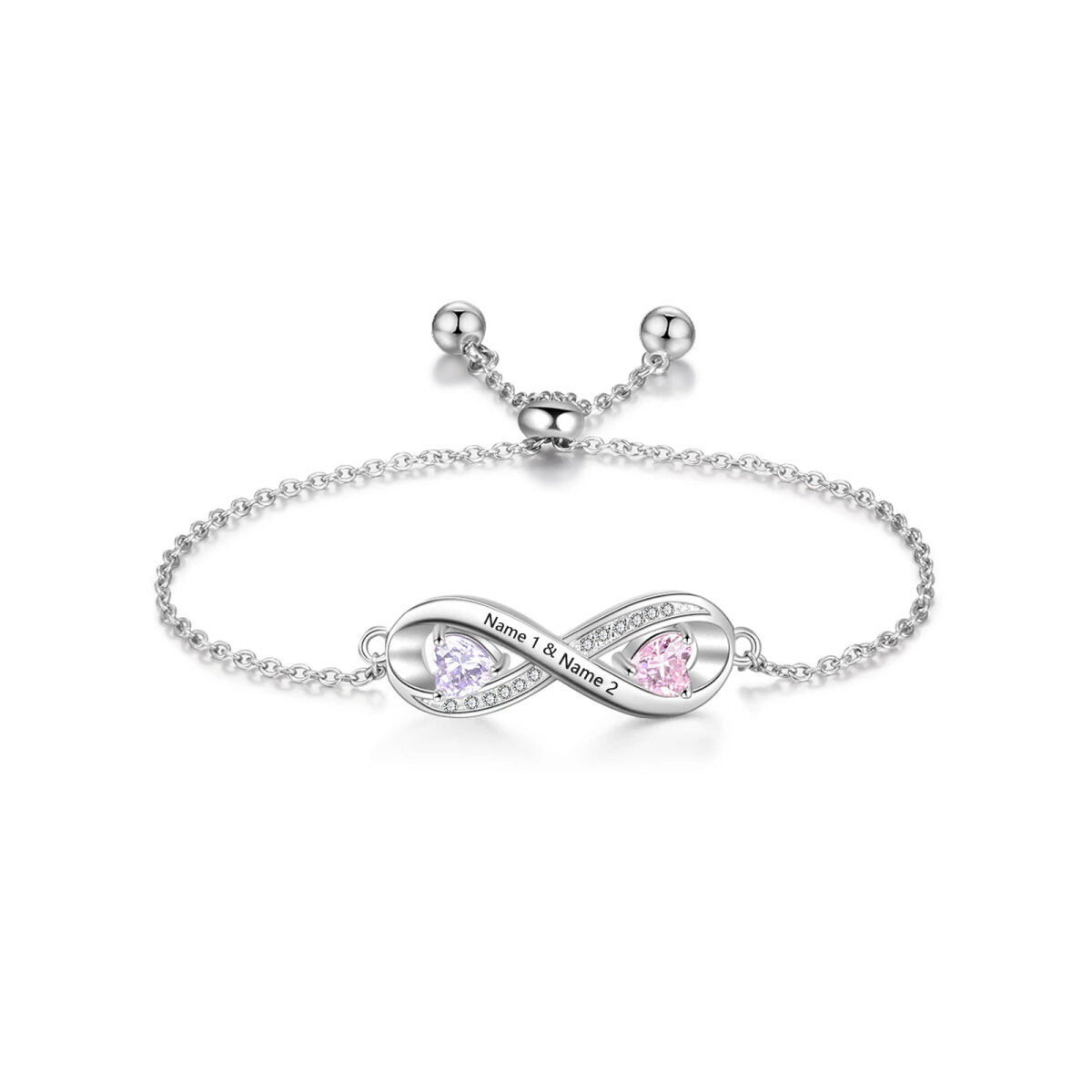 Sterling Silver Heart Shaped Diamond Infinite Symbol Pendant Bracelet-1