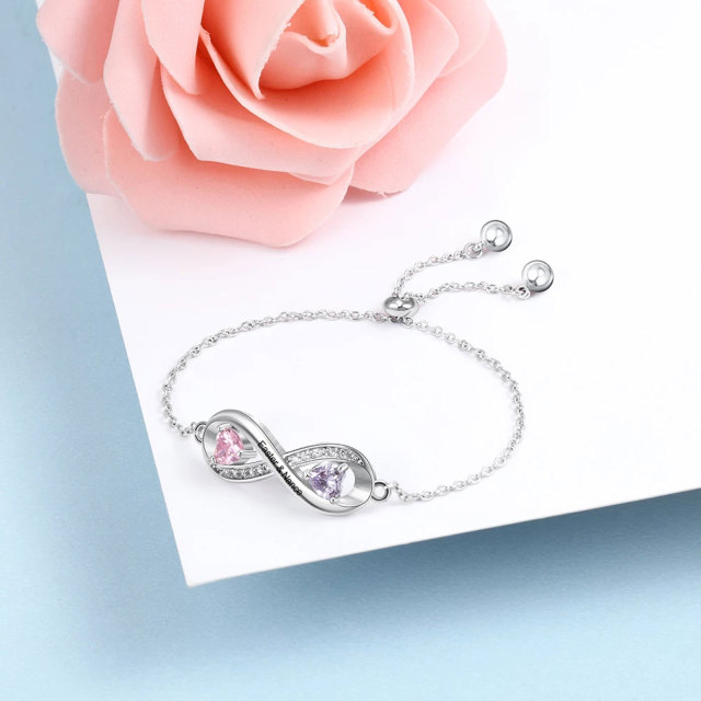 Pulsera de plata de ley con forma de corazón y diamantes con símbolo infinito-2