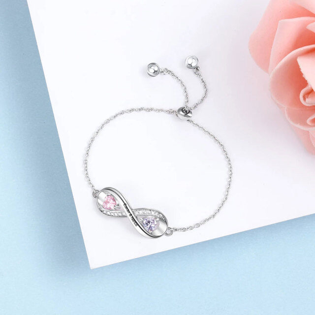 Pulsera de plata de ley con forma de corazón y diamantes con símbolo infinito-3