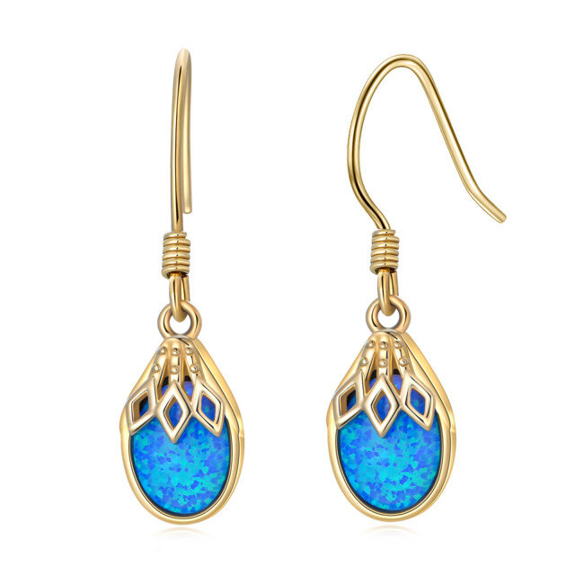 14K Gold Opal Drop Shape Drop Earrings-1