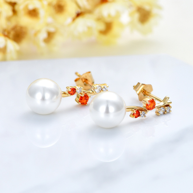Pendientes colgantes de perlas de oro macizo de 14 quilates Pendientes de perlas de circonita cúbica vintage-1