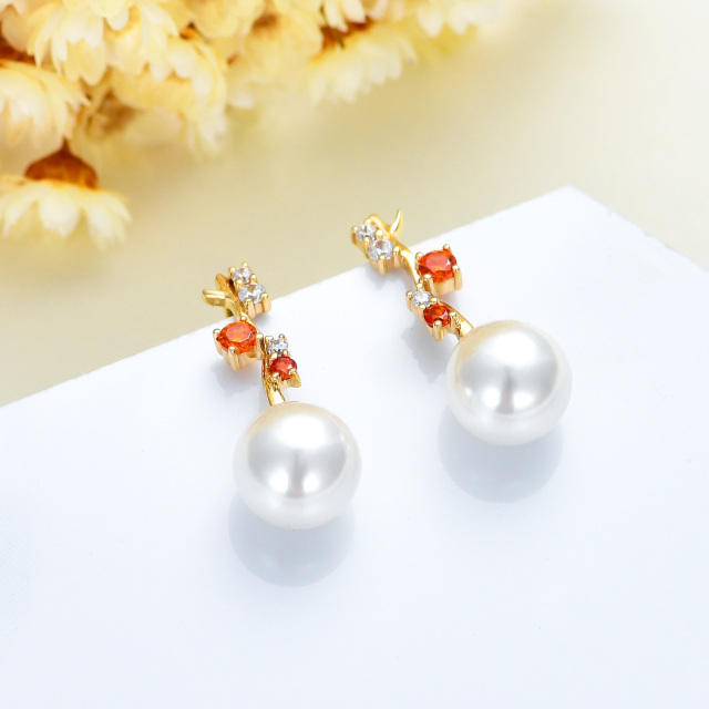 14k Solid Gold Pearl Drop Earrings Vintage Cubic Zirconia Stud Pearl Earrings-2