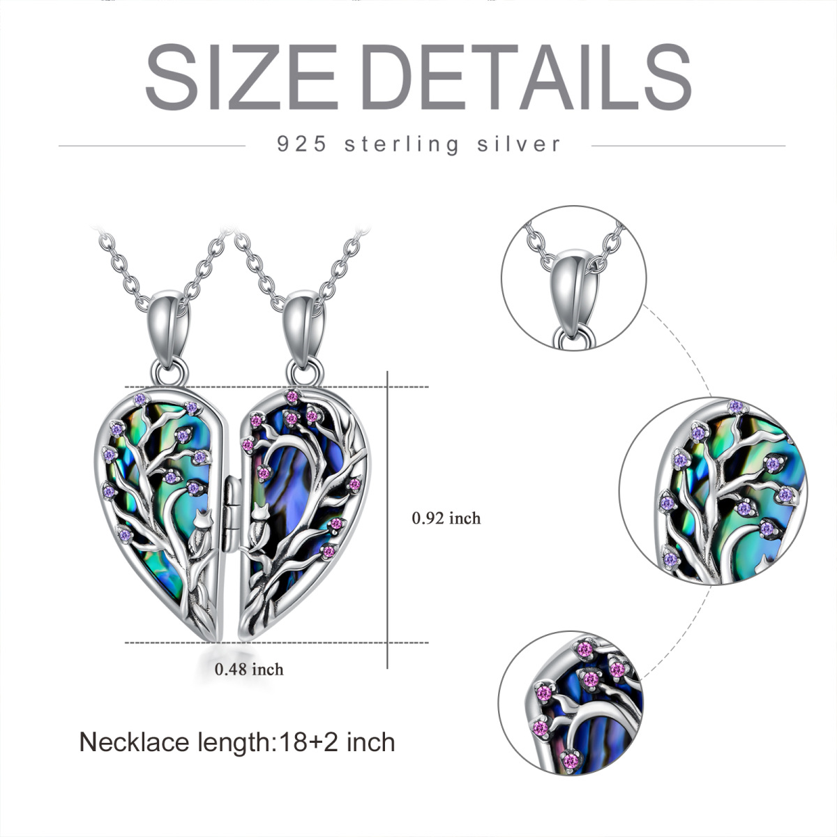 Sterling Silver Circular Shaped Cubic Zirconia Bat & Personalized Photo & Heart Personalized Photo Locket Necklace-5