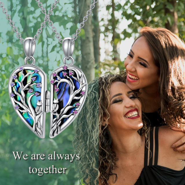 Sterling Silver Circular Shaped Cubic Zirconia Bat & Heart Personalized Photo Locket Necklace-6