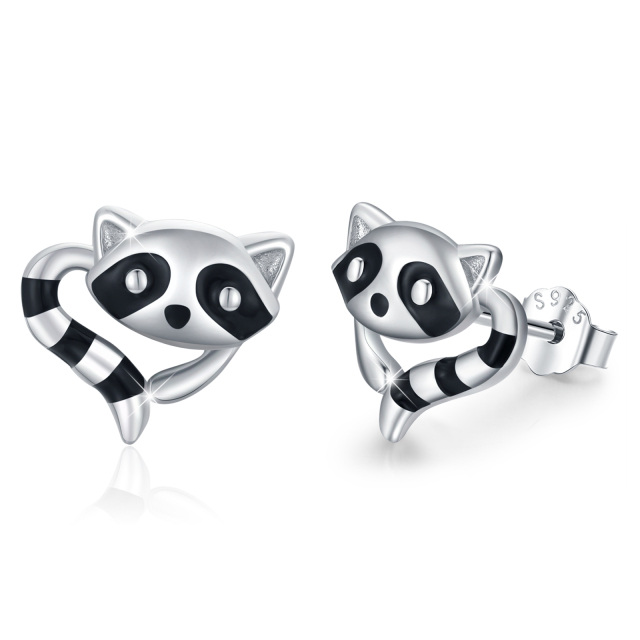 Sterling Silver Raccoon Stud Earrings-0