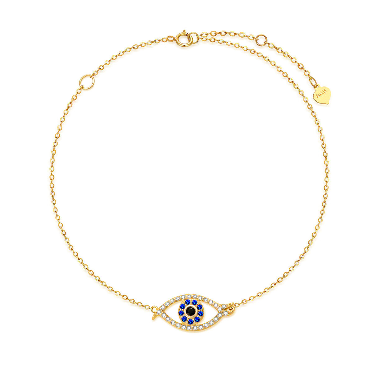 14K Gold Cubic Zirconia Evil Eye Pendant Bracelet-1