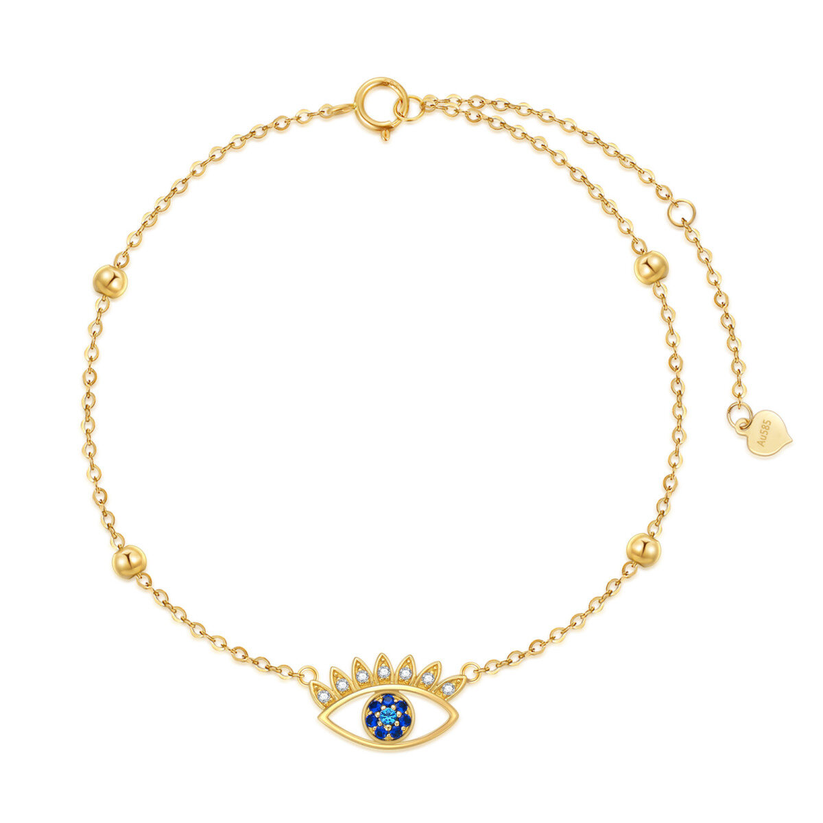 14K Gold Cubic Zirkonia Evil Eye Anhänger Armband-1