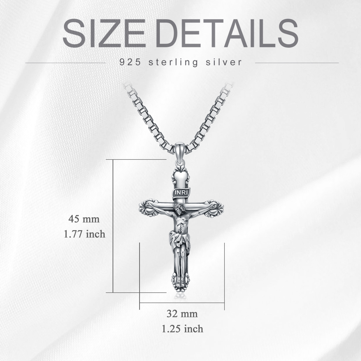 Sterling Silver Inri Cross Pendant Necklace for Men with Box Chain-5